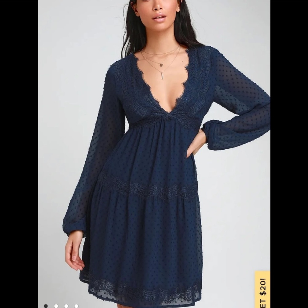 Lulus Navy Blue Swiss Dot dress